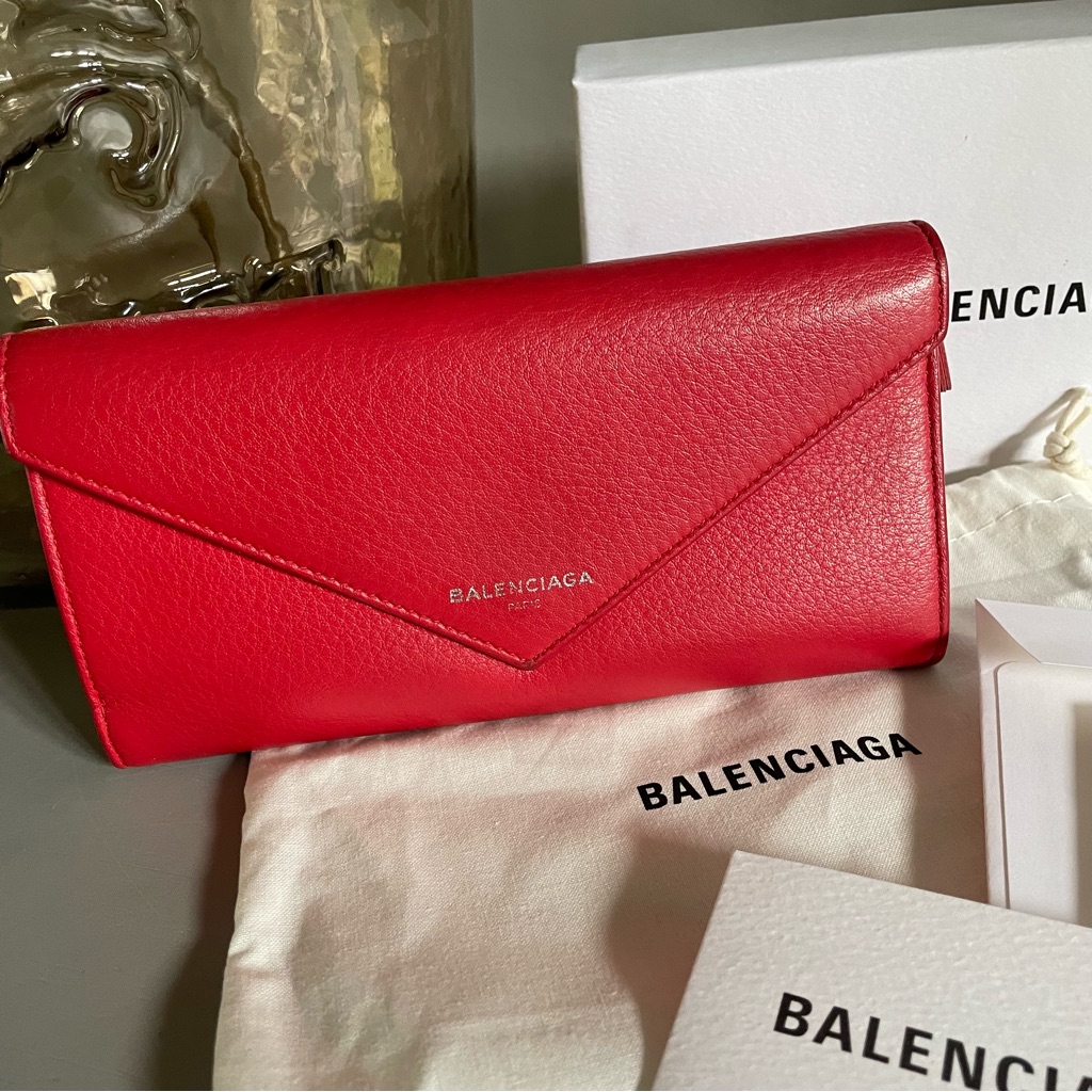 Balenciaga Papier Long Red Leather Wallet